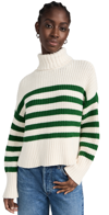 Madewell Wide Rib Turtleneck Sweater In Antique Cream/varsity Green St