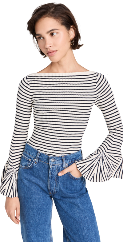 A.l.c Aster Striped Long-sleeve Top In Antico Dark Sapphire