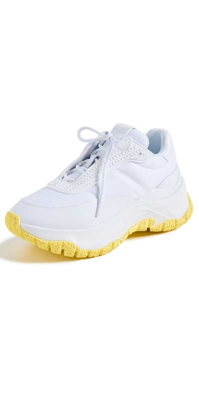 Marc Jacobs The Lazy Runner Logo-embossed Sneakers In White/yellow