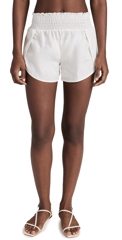 Johanna Ortiz + Net Sustain Shanga Shirred Organic Linen Shorts In Ecru
