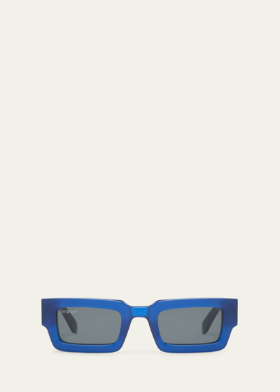 Off-white Men's Lecce Rectangle Acetate Sunglasses In Blue Dark Grey