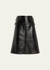 Courrèges Strap-detailed Crinkled-patent Midi Skirt In Black