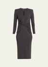 GIORGIO ARMANI TAB-FRONT GATHERED JERSEY SHEATH DRESS