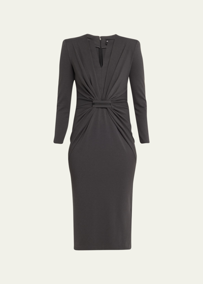 Giorgio Armani Tab-front Gathered Jersey Sheath Dress In Solid Dark Grey