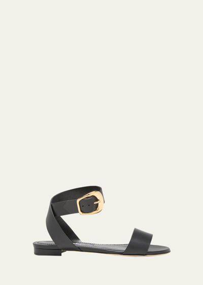 Manolo Blahnik Brutas Leather Ankle-strap Sandals In Black