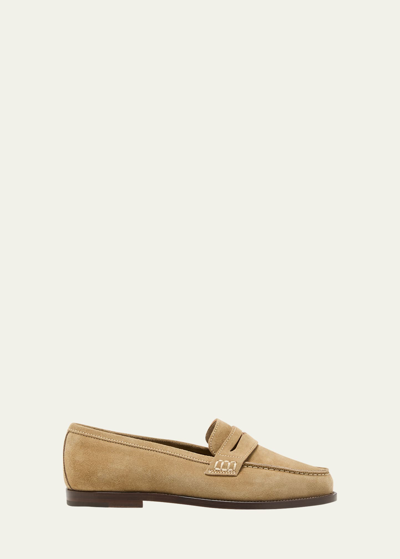 Manolo Blahnik Perrita Classic Suede Penny Loafers In Dkha3538