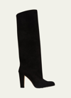 MANOLO BLAHNIK GARDA SUEDE BLOCK-HEEL KNEE BOOTS