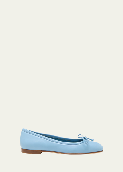 Manolo Blahnik Veralli Leather Bow Ballerina Flats In Mblu4241