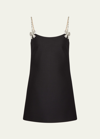 VALENTINO WOOL AND SILK CRYSTAL BOW STRAP MINI DRESS