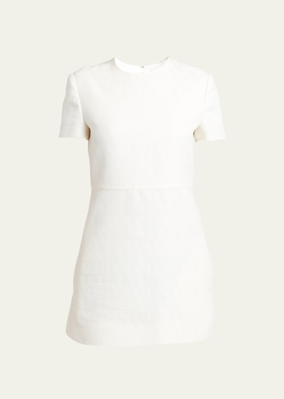 Valentino Crepe Couture Tonal V Logo Mini Dress In Ivory