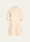 Simkhai Crissy Puff-sleeve Cotton Poplin Mini Shirtdress In Sand