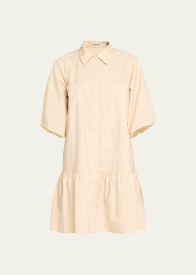 Simkhai Crissy Puff-sleeve Cotton Poplin Mini Shirtdress In Sand