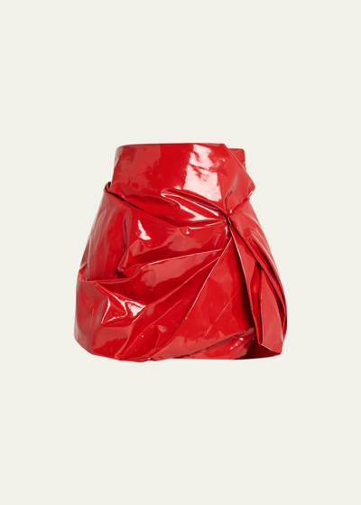Marc Jacobs Runway Leather Engineered Draped Mini Skirt In Red