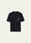 Prada Cotton T-shirt With Nylon Pocket In Nero