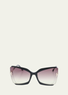 Tom Ford Gia Semi-rimmed Acetate Butterfly Sunglasses In Sblk/smkg