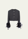 Prada Mat Feather-cuff Cropped Jacket With Crystal Buttons In F0480 Ardesia