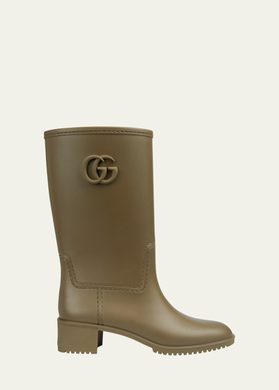 Gucci Gg Rubber Rain Boots In 3154 Vint Green