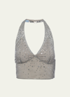 PRADA CRYSTAL-STUDDED TULLE HALTER TOP