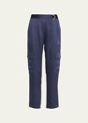 Simkhai Carolina Satin Straight-leg Utility Pants In Midnight