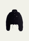 Prada Convertible Cropped Velvet Down Jacket In F0002 Nero