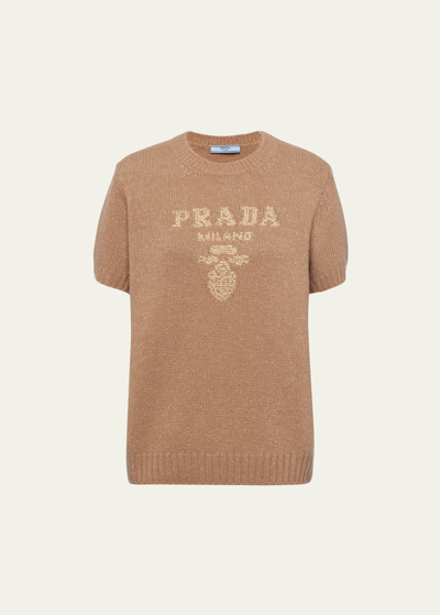 Prada Logo嵌花羊绒混纺毛衣 In F0773 Cammello Or