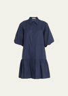 SIMKHAI CRISSY PUFF-SLEEVE COTTON POPLIN MINI SHIRTDRESS