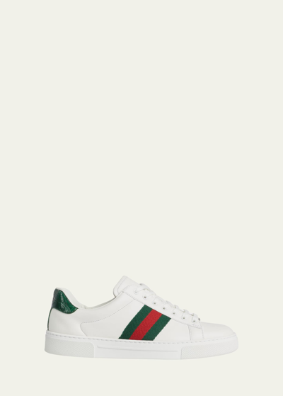 GUCCI ACE LEATHER WEB LOW-TOP SNEAKERS
