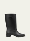 Gucci Gg Rubber Rain Boots In 1000 Nero