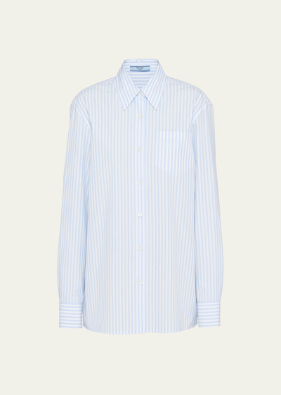 Prada Jacquard Poplin Shirt In White/light Blue