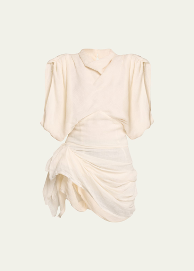 Marc Jacobs Runway Structural Linen Gauze Mini Dress In White