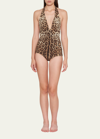 Dolce & Gabbana Leopard-print Halterneck Swimsuit In Leopard