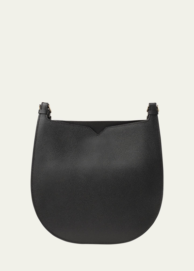 Valextra Saffiano Weekend Hobo Bag In Nn Nero