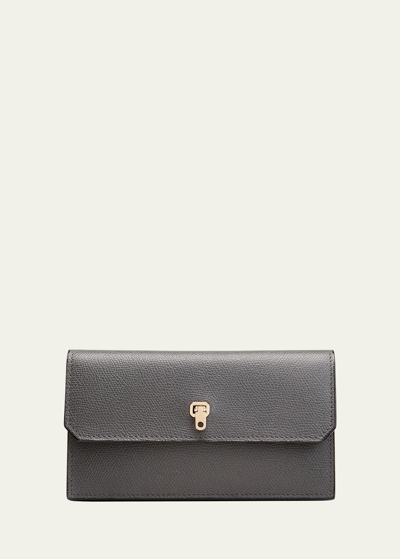 Valextra Brera Flap Leather Wallet In Gf Fumo