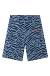 Kenzo Kids' Tiger Stripe Denim Bermuda Shorts In Slate Blue