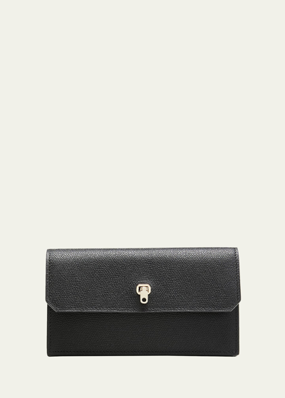 Valextra Brera Flap Leather Wallet In Nn Black