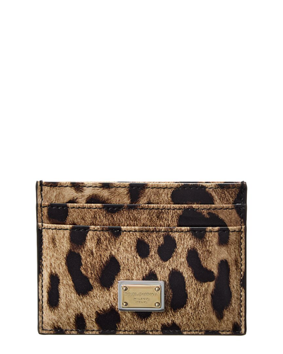 Dolce & Gabbana Printed Leather Card Holder In Brown