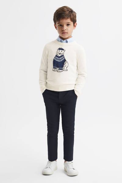 Reiss Ecru Senior Slim Fit Motif Crew Neck Jumper