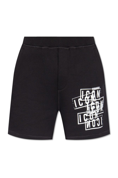 Dsquared2 Icon Printed Elastic Waist Shorts In Black