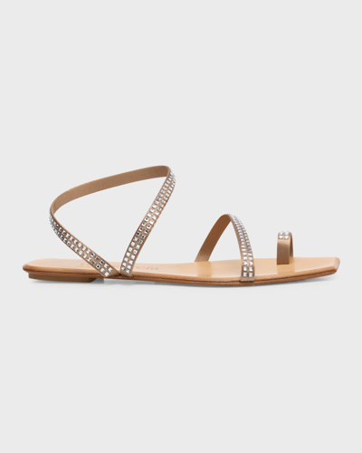 Pedro Garcia Vilon Crystal Toe-ring Flat Sandals In Au Lait Satin
