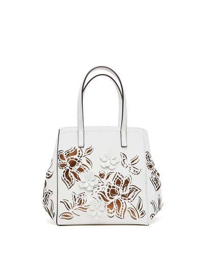 Oscar De La Renta Small Laser Cut Floral Square Tote In Ivory