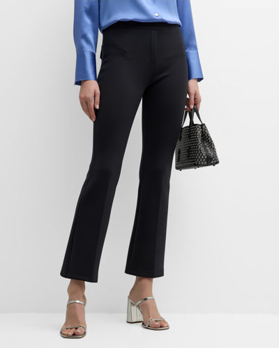 Brandon Maxwell Cropped Flare Neoprene Trousers With Front Crease In Black