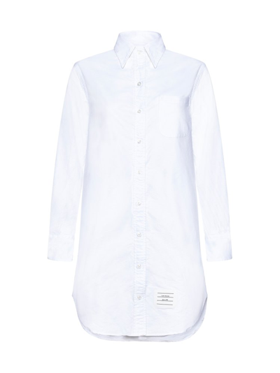 Thom Browne Crinkled Curved Hem Shirt Dress In White