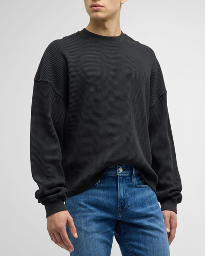 Frame Men's Waffle Textured Logo Sweater In Washed Black