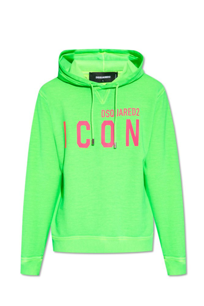 Dsquared2 Icon Printed Drawstring Hoodie In Green