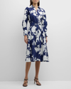 NATORI CASABLANCA BELTED FLORAL-PRINT MIDI SHIRTDRESS