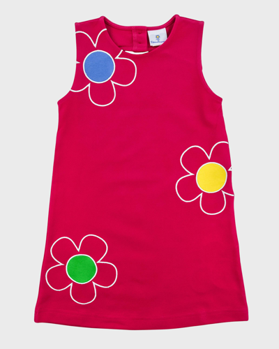 Florence Eiseman Kids' Girl's Knit Pique Dress W/ Large Flowers In Fuschia