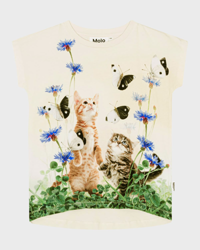Molo Kids' Girl's Ragnhilde Cat Graphic T-shirt In Yin Yang Kitten
