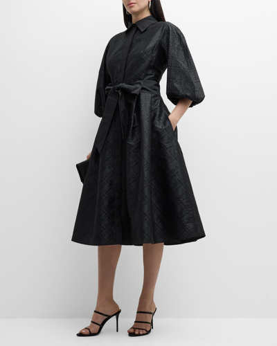 Rickie Freeman For Teri Jon Embroidered Sequin-embellished Midi Dress In Black