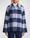 LAFAYETTE 148 DOUBLE-FACE GINGHAM WOOL-CASHMERE COAT