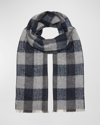 ALONPI MEN'S CASHMERE DOUBLED-FACED CHECK SCARF